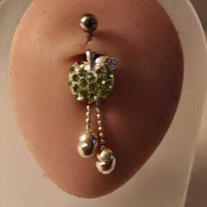 Dangle Tassels Green Crystals Apple Navel Ring  ~ N-5062-POSH